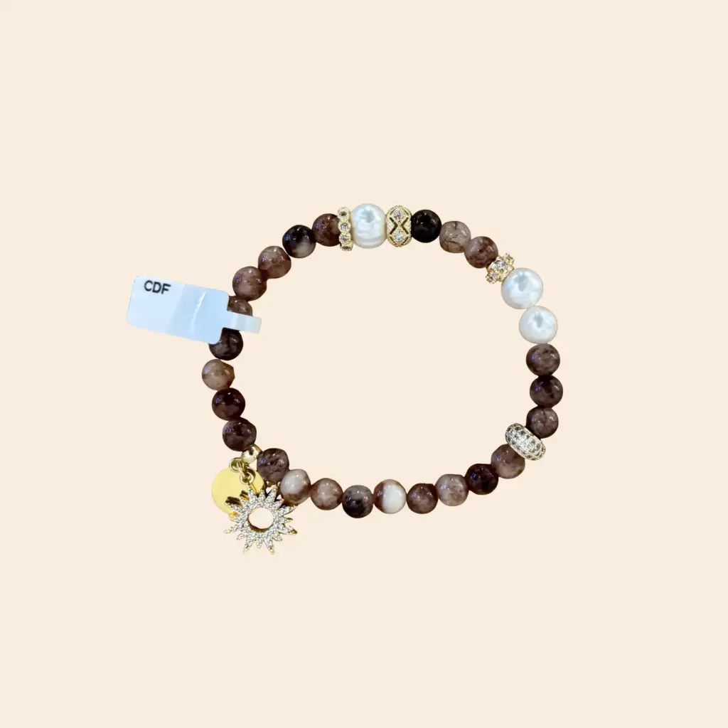 Bracelet rond perles et soleil - Clair de Femme