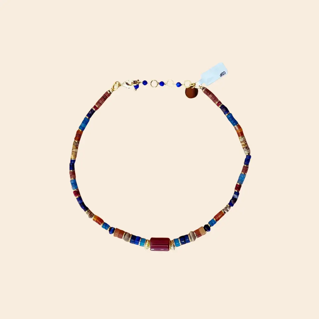 Collier Cylindres multicolore avec pierre - Clair de Femme